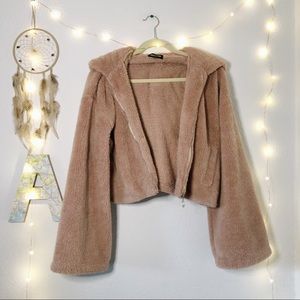 Express Pink Fluffy Crop Hoodie